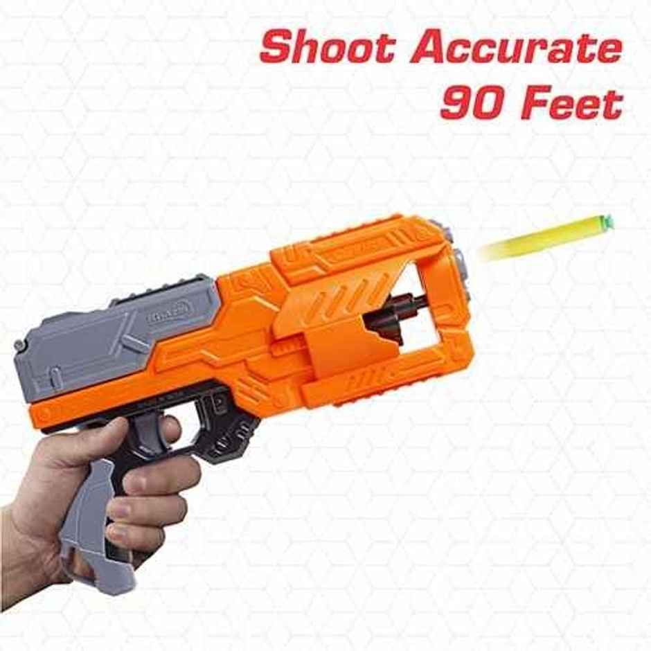 Aditi Toys Six Fire Dart Gun with 6|Dart Drum & 10 Soft Bullet | Arm Toy Gun Above 6+ | Orange