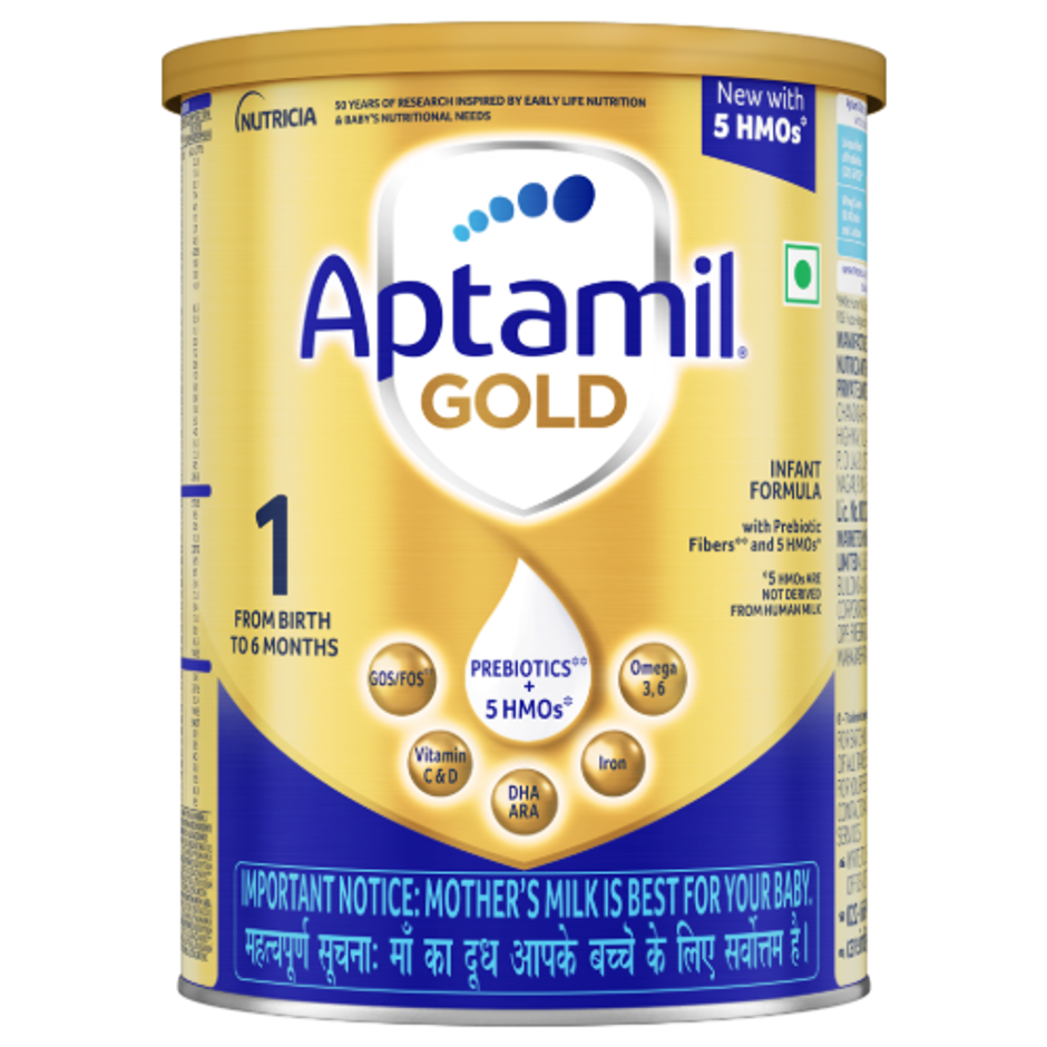 Aptamil Gold Infant Formula for Babies - Stage 1 | Upto 6 months | with 5HMO and Prebiotics