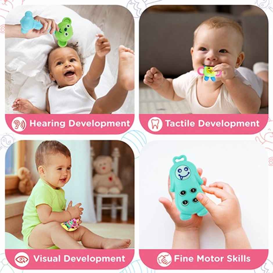 Aditi Toys 8-Piece Baby Rattle Set - Safe, Colourful, 100% BPA Free, Non-Toxic, Infant Grab, Age 0 -6M