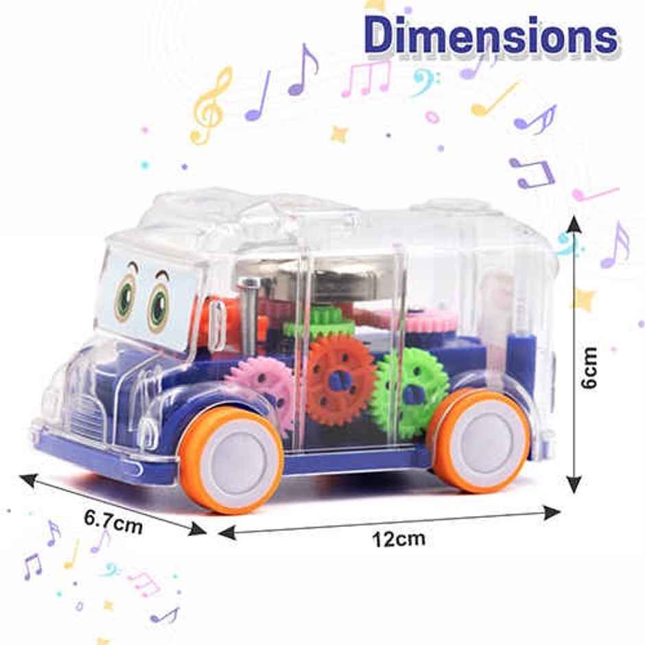 Aditi Toys Transparent Gear Mini School Bus with Tinkling Sound and Light for Kids 3 Years-Dark Blue