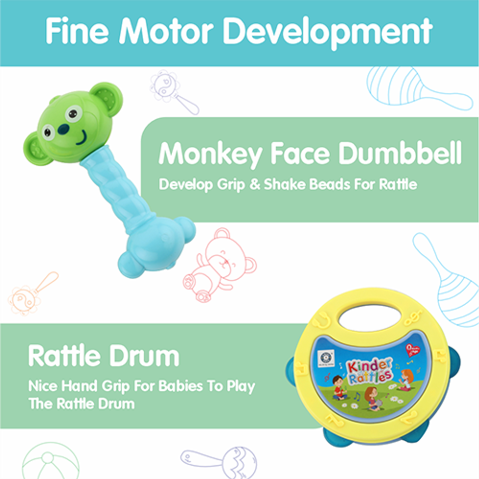 Aditi Toys 2-Piece Baby Rattle Set - Safe, Colourful, 100% BPA Free, Non-Toxic, Infant Grab, Age 0 -6M