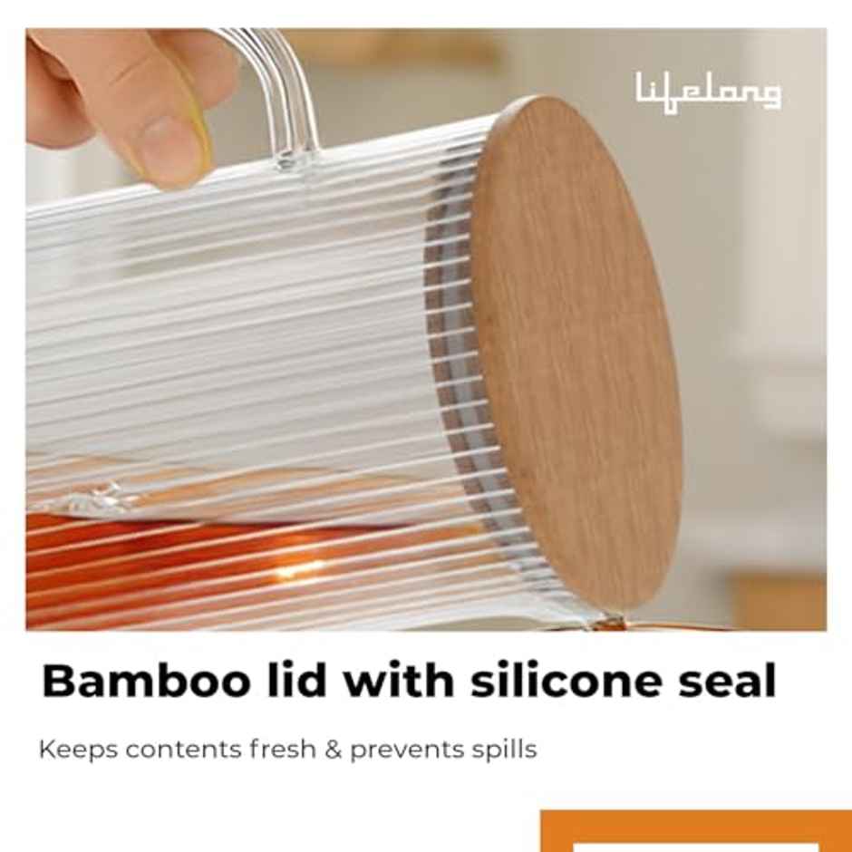 Lifelong Glass Jug | 1.4 L | Bamboo Lid | For Water, Milk, Juice & Lassi