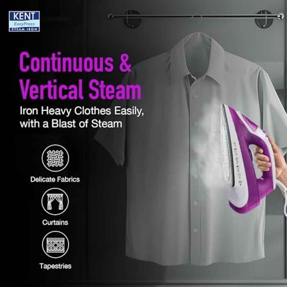 Kent Luxe Steam Iron | 2000W | Powerful Steam Output Upto 25 G/Min| Purple