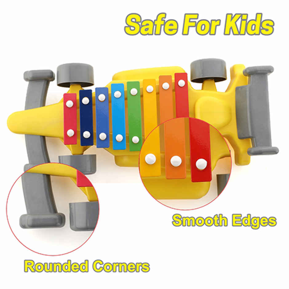 Aditi Toys Plastic Car Xylophone with 8 Metal Nodes, Xylophone Toy Car for Kids | 3 Yrs + | Yellow