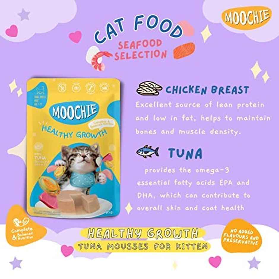 Moochie Cat Wet Food - Healthy Growth Chicken And Tuna Mousse Gravy | Grain-Free & No Preservative