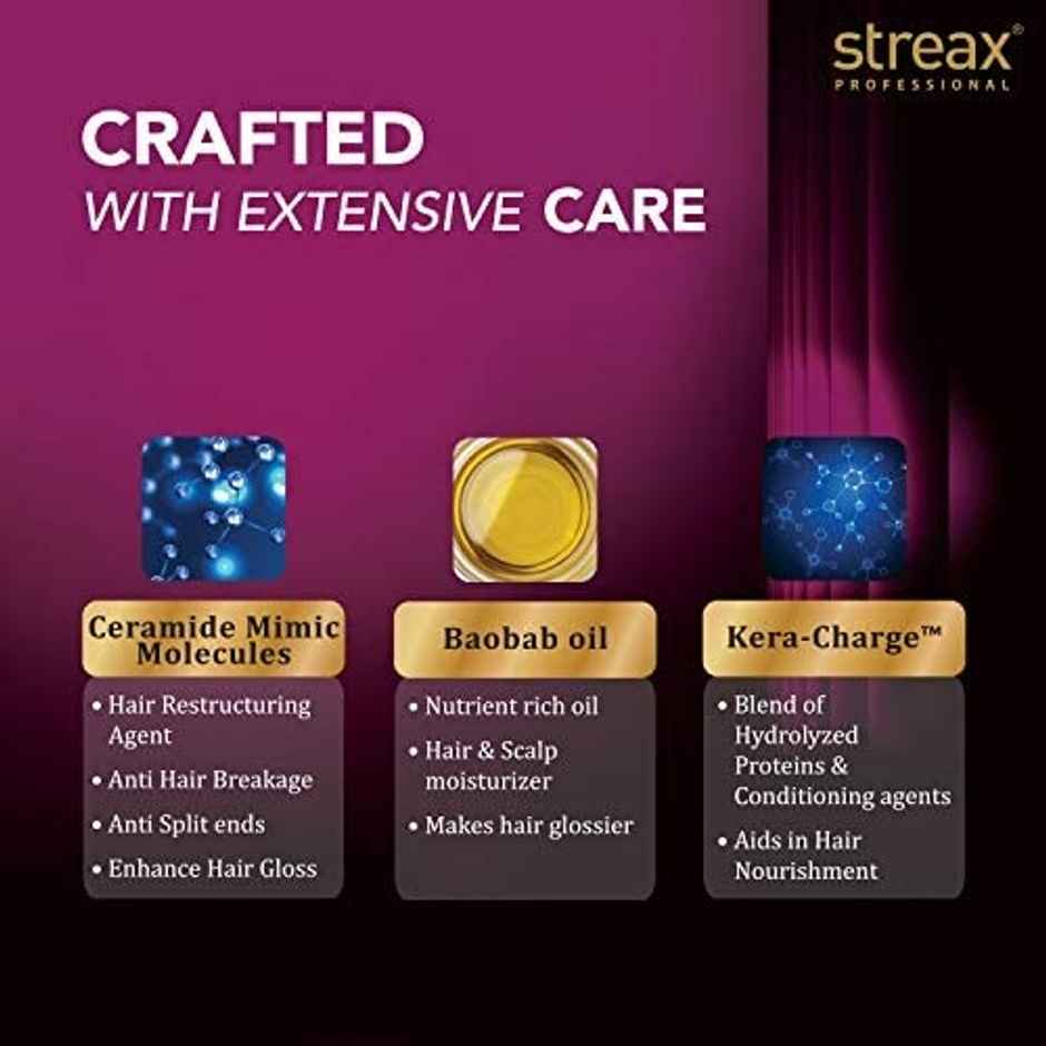 Streax Professional Canvoline Shampoo For Straightened Hair, With Kera-Charge & Baobab Oil