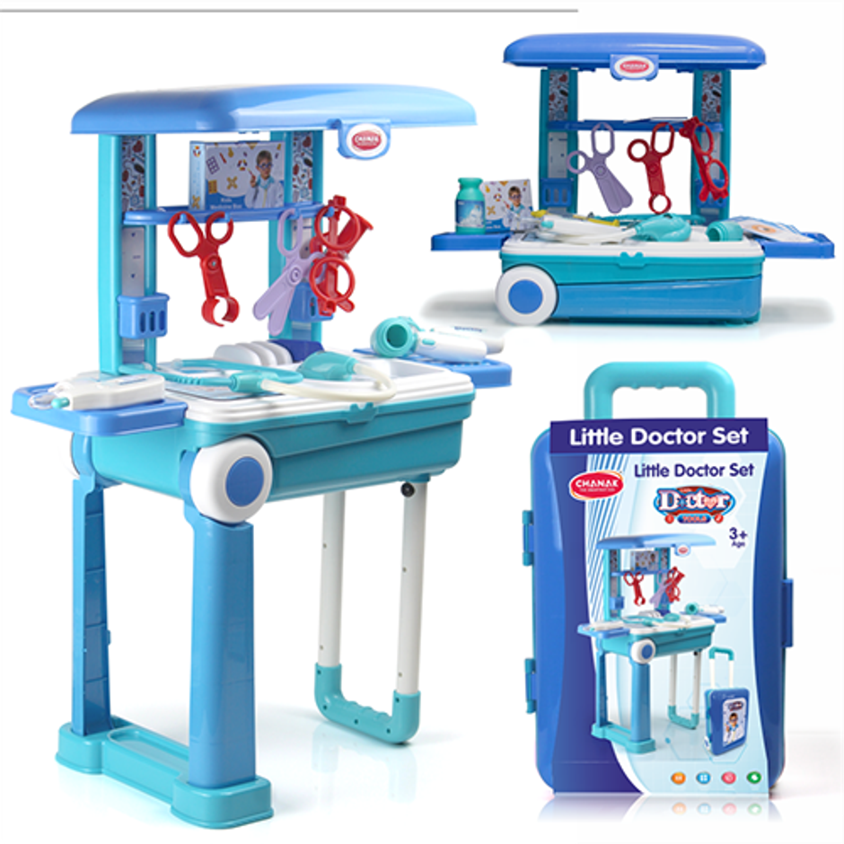 Aditi Toys Pretend Play Doctor Set with Trolley & LED Tools with 13 Piece Doctor Kit - Age 3+ |Blue