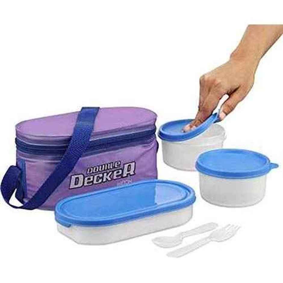 Milton Double Decker Lunch Box, Set Of 3, (450 ml, 280 ml, 280 ml), Purple
