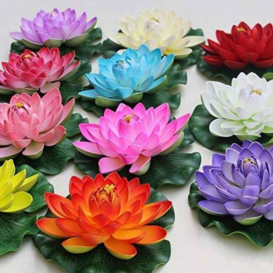 TIED RIBBONS Artificial Floating Lotus Flowers with Rubber Leaf | Multicolour