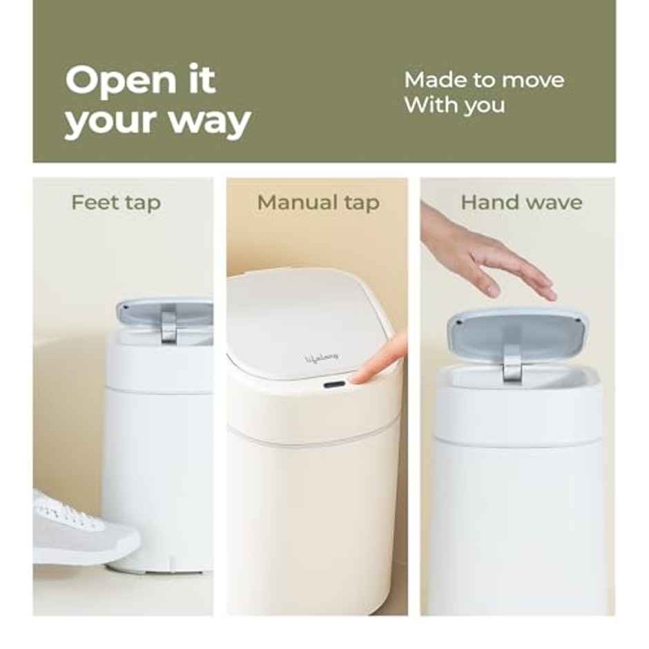 Lifelong Automatic Motion-Sensor Dustbin with Slow Descent & One Touch Operation | 12 L | White
