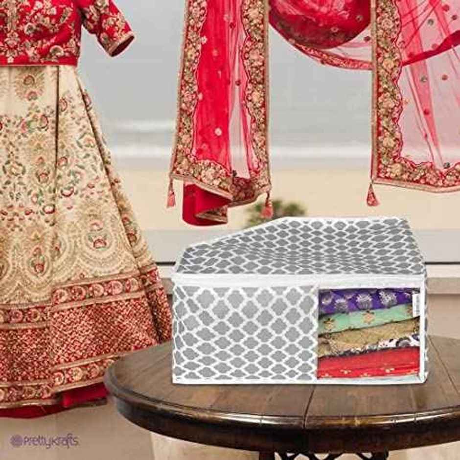 PrettyKrafts Blouse Cover Organizer | Cloth Storage Bags with Clear Window - Grey
