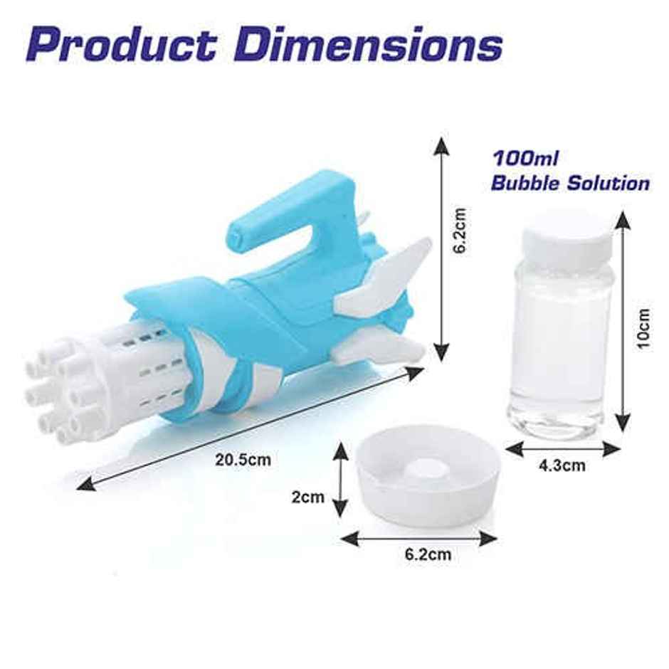 Aditi Toys 8-Hole Gatling Bubble Gun with Solution - Safe for Kids, Indoor/Outdoor 3+ |Light Blue