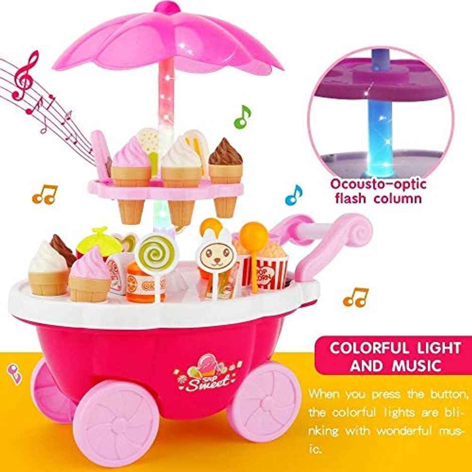 Storio Plastic Ice Cream Sweet Trolley Cart Pretend Play (Colour May Vary)