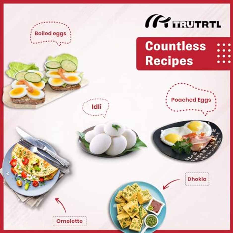 truTRTL Smart 4-in-1 Egg Boiler Machine 350 Watts | Boil upto 14 Eggs, Poach Eggs, Steam Vegetables Make Dhokla, Reheat (828 ml) - Black
