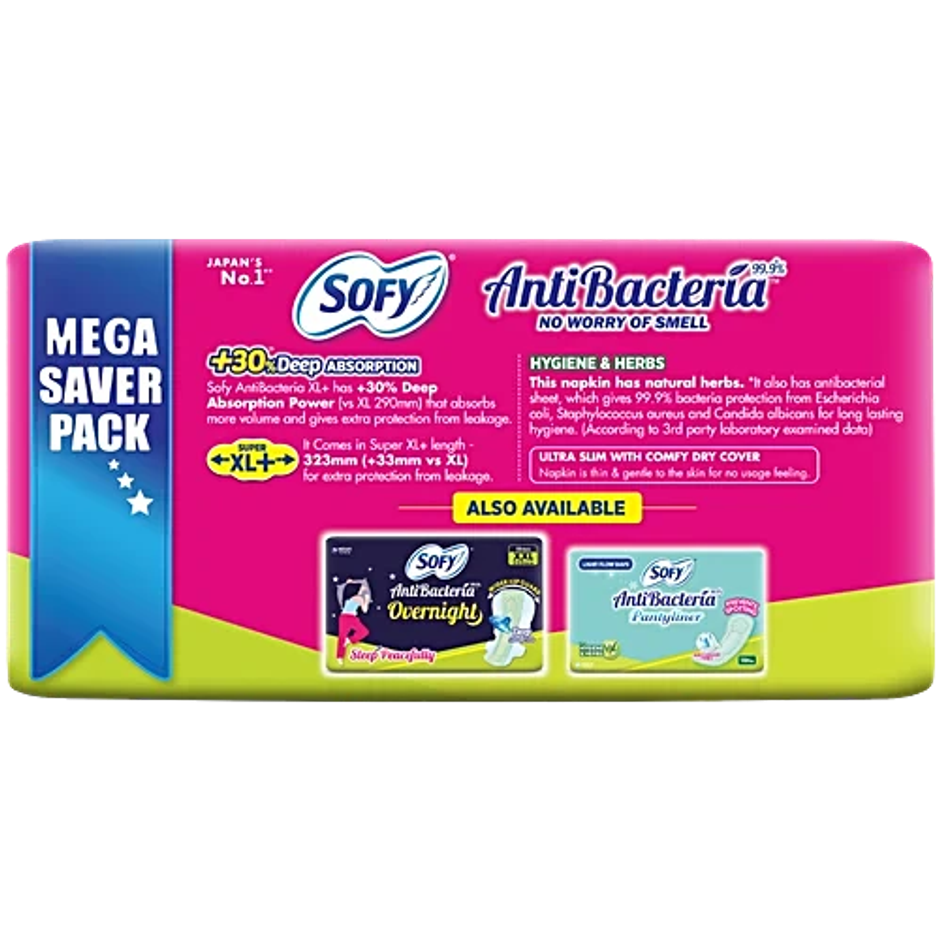 Sofy AntiBacteria XL+ Sanitary Pads |6 Layer Deep Absorption | 323mm
