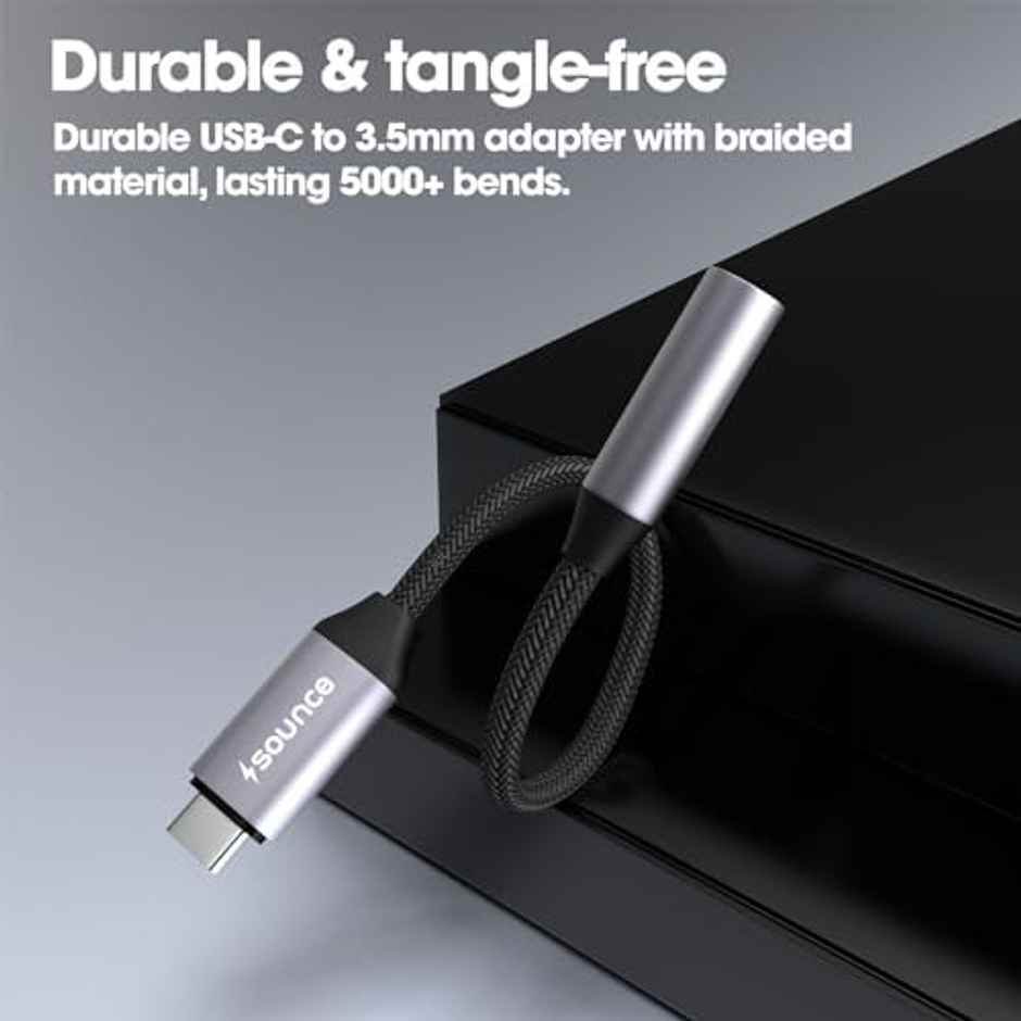 Sounce Type - C To 3.5 mm Female Adapter | Type C Headphone Audio Jack Cable Cord Hi-Fi Dongle - Grey