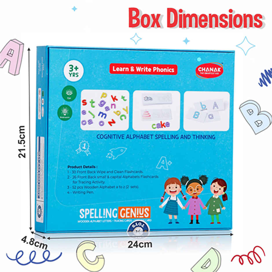 Aditi Toys Spelling Genius Game -Wooden Alphabet Blocks with Wipe & Clean Cards Game for Kids, Age 3+