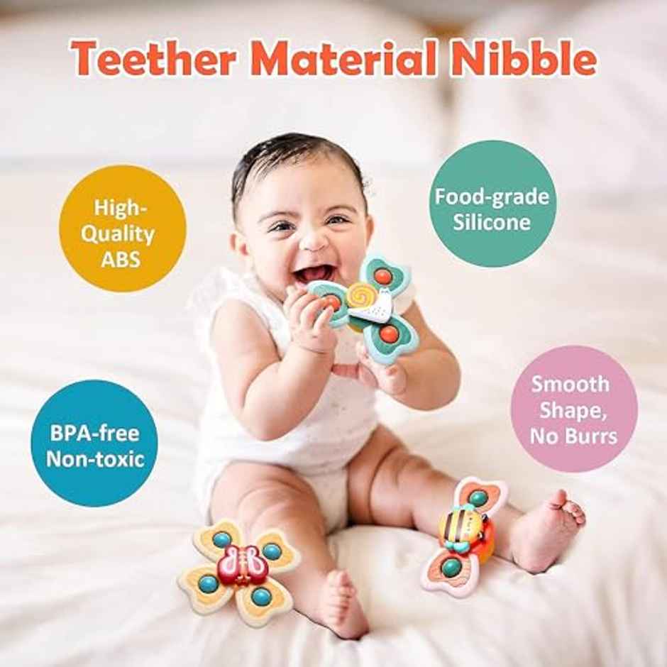 Storio Pack of 3 Assorted Suction Cup Spinner Toy | Baby Bath Toys for Toddlers