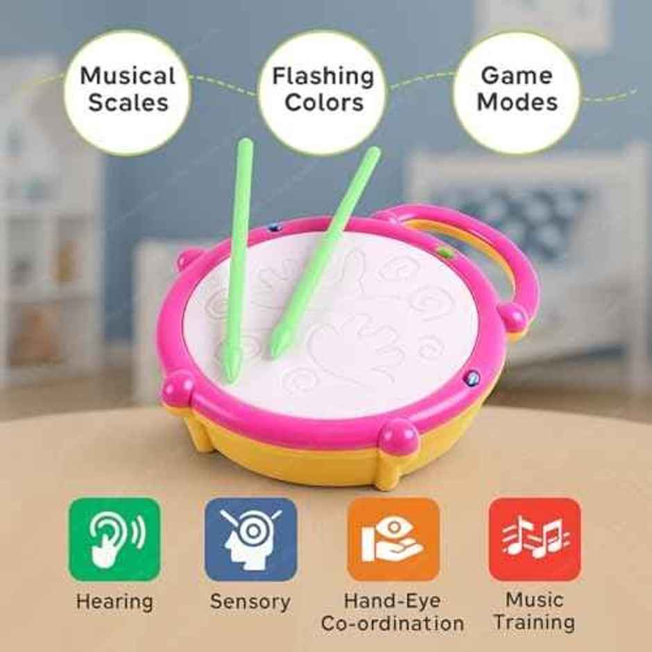 Storio Flash Drum Toy | Light & Music Drum Set with 2 Mallets