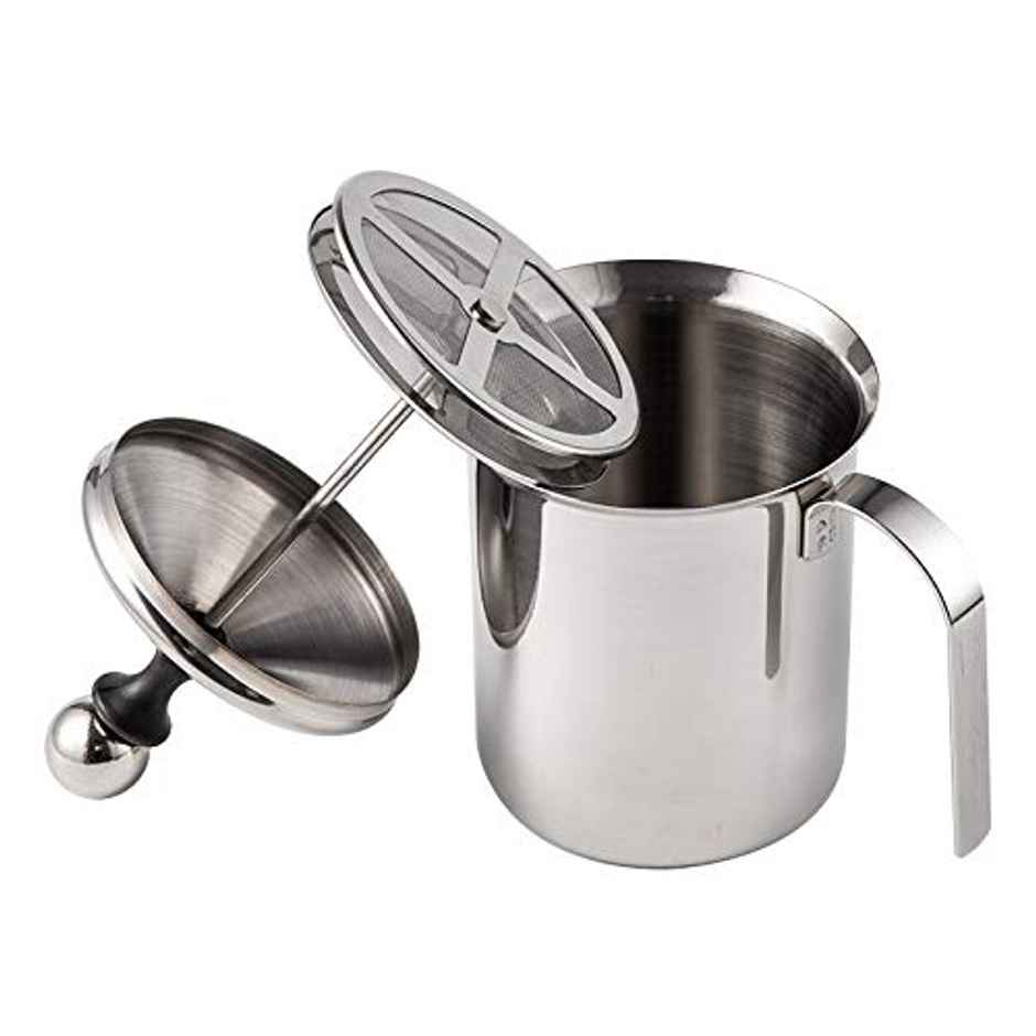 Tex-Ro Stainless Steel Silver Manual Milk Frother For 2 Cups Coffee Maker