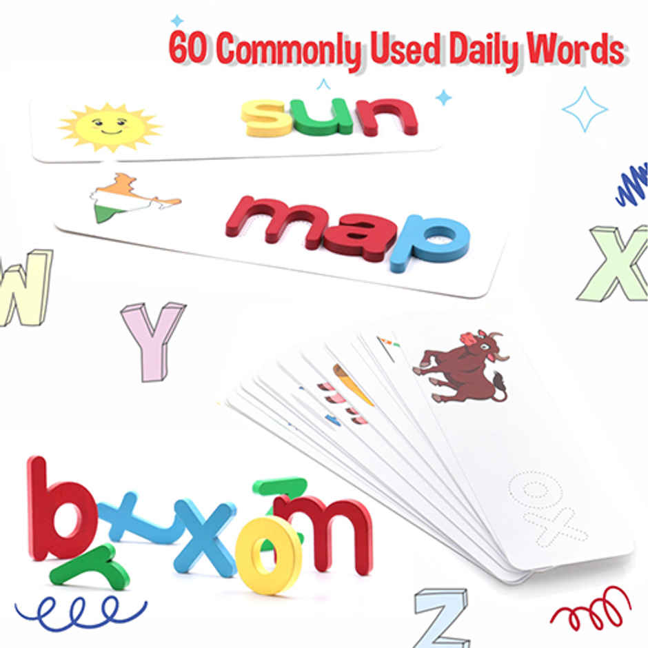 Aditi Toys Spelling Genius Game -Wooden Alphabet Blocks with Wipe & Clean Cards Game for Kids, Age 3+