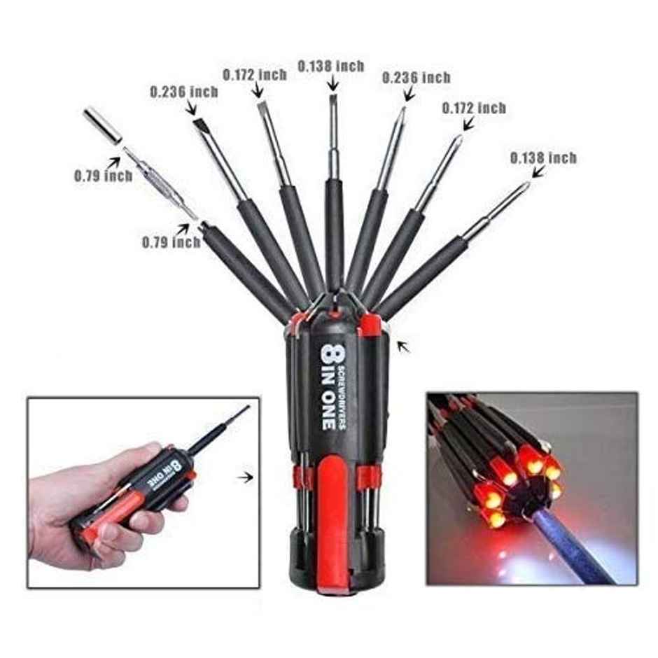 Daluci Portable 8-In-1 Multi-Function Screwdriver Kit with Led Light