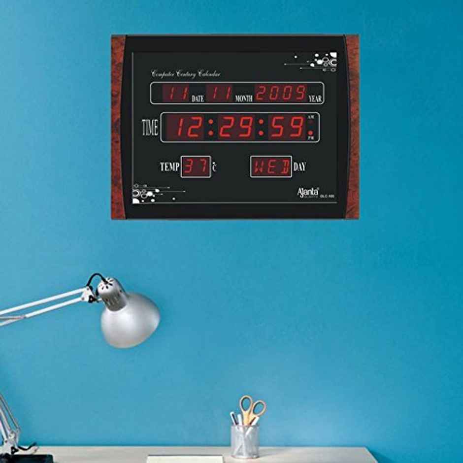 Ajanta Quartz Digital Red LED Wall Clock - OLC-105 | 39.6 x 29.6 x 3.5 cm | Plastic