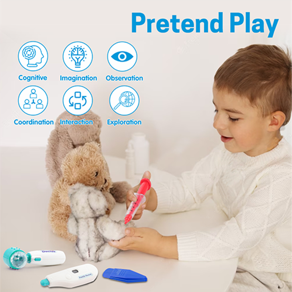 Aditi Toys Pretend Play Doctor Set with Trolley & LED Tools with 13 Piece Doctor Kit - Age 3+ |Blue