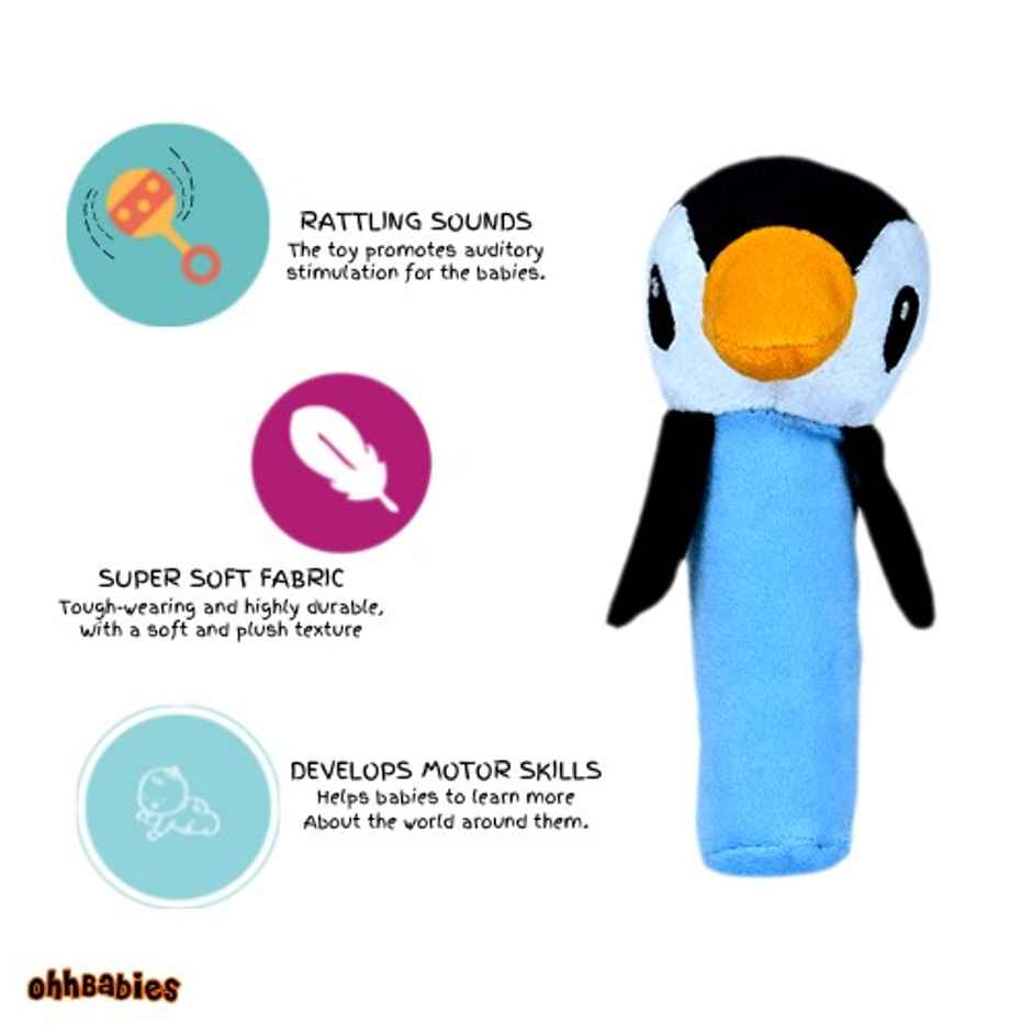 Ohhbabies Pink Rabbit With Blue Penguin Baby Rattle Toy