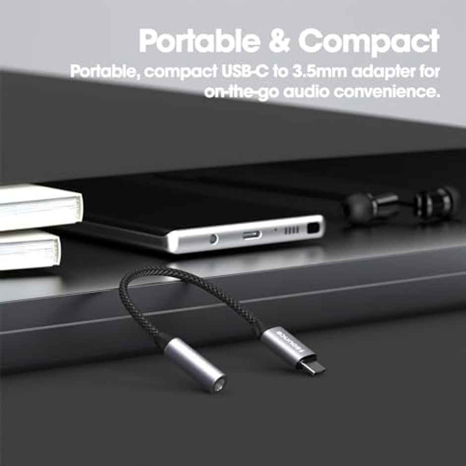 Sounce Type - C To 3.5 mm Female Adapter | Type C Headphone Audio Jack Cable Cord Hi-Fi Dongle - Grey