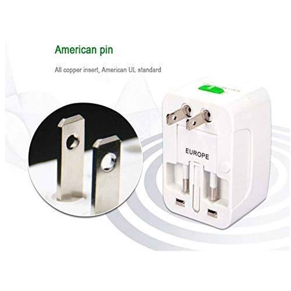 Basics IND Universal Travel Adapter,2.4 A Multi-pin Wall Charger for Mobile with Detachable Cable - White