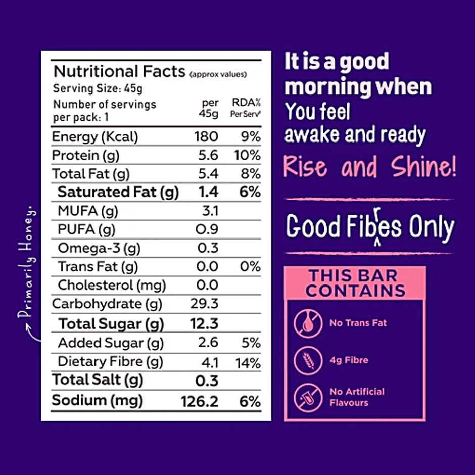 Yoga Bar Breakfast Protein Bar Apricot Fig, 6g Protein, Fiber Rich , Omega - 3, Millets, Almonds
