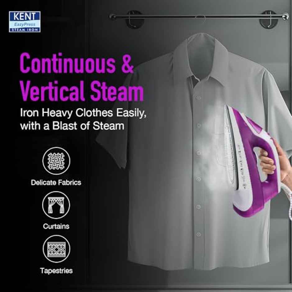 Kent Luxe Steam Iron | 2000W | Powerful Steam Output Upto 25 G/Min| Purple