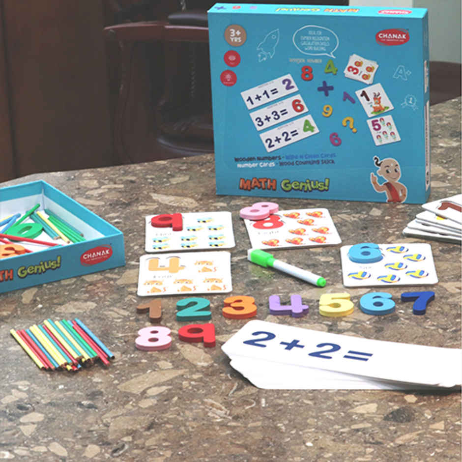 Aditi Toys Math Genius - Wooden Numbers & Wipe-Clean Cards, Educational Math Kit for Kids 3+