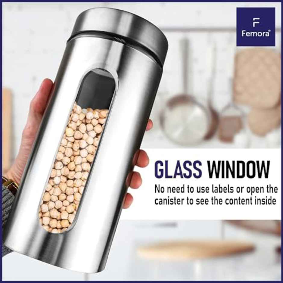 Femora Kitchen Storage Jars Steel Body With See Through Window Jar | 1300 ml | Pack Of 1