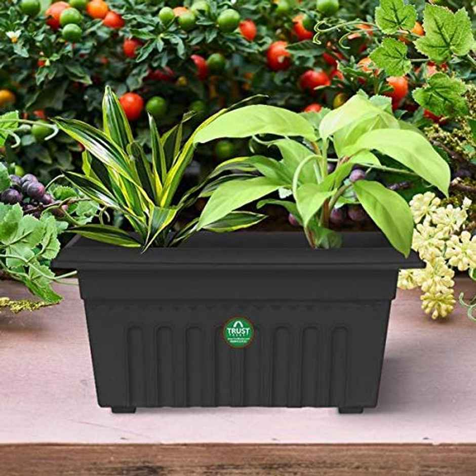 TrustBasket UV Treated Rectangular Planter (10 Inch) | Durable Plastic Plant Pots - Black