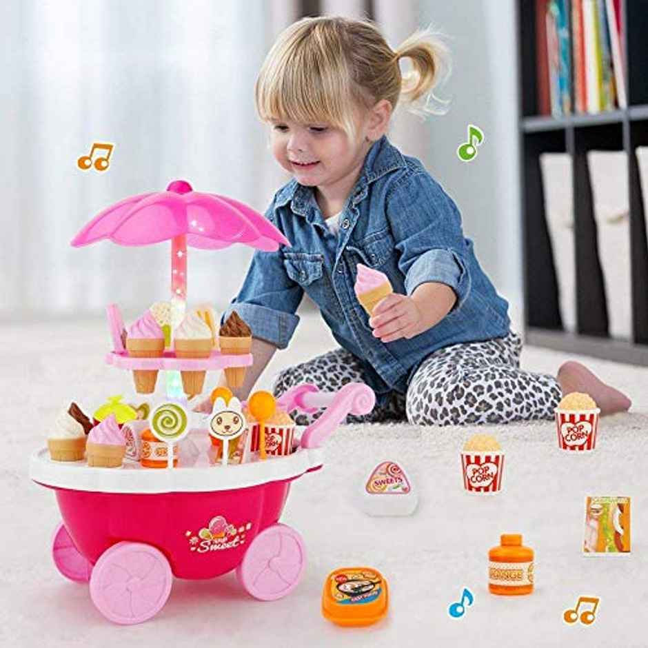 Storio Plastic Ice Cream Sweet Trolley Cart Pretend Play (Colour May Vary)