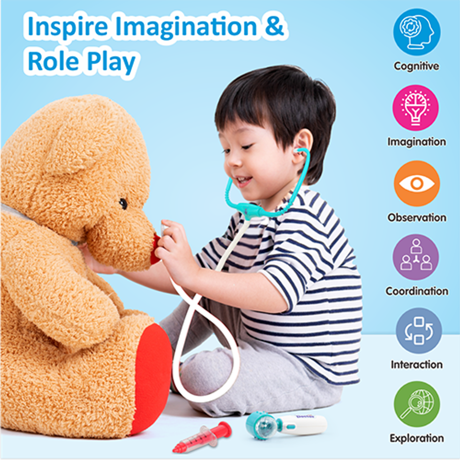 Aditi Toys Transparent Doctor Set Briefcase | 9 Pcs LED Pretend Play Medical Kit for Kids | 3+ years