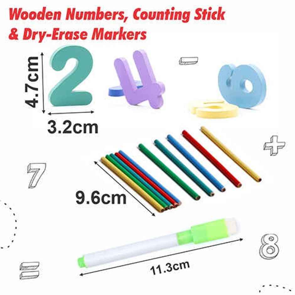 Aditi Toys Math Genius - Wooden Numbers & Wipe-Clean Cards, Educational Math Kit for Kids 3+