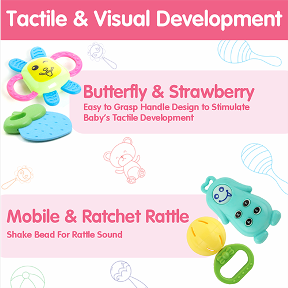 Aditi Toys 8-Piece Baby Rattle Set - Safe, Colourful, 100% BPA Free, Non-Toxic, Infant Grab, Age 0 -6M