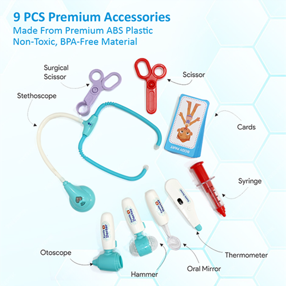 Aditi Toys Transparent Doctor Set Briefcase | 9 Pcs LED Pretend Play Medical Kit for Kids | 3+ years