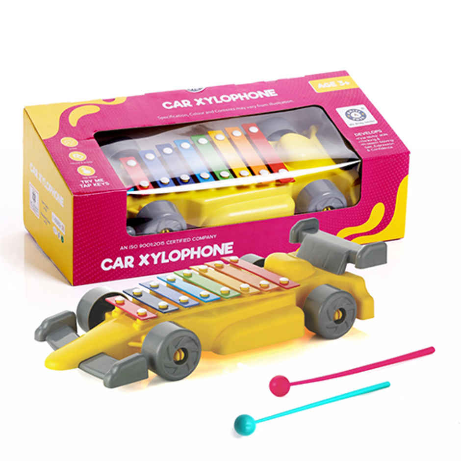 Aditi Toys Plastic Car Xylophone with 8 Metal Nodes, Xylophone Toy Car for Kids | 3 Yrs + | Yellow