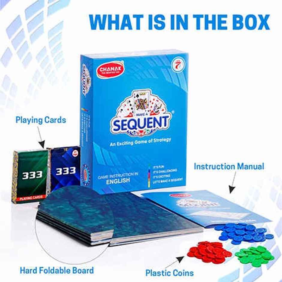 Aditi Toys Make A Sequent Game - Strategy Board Game with Chips & Cards for Kids 7+, BIS Approved