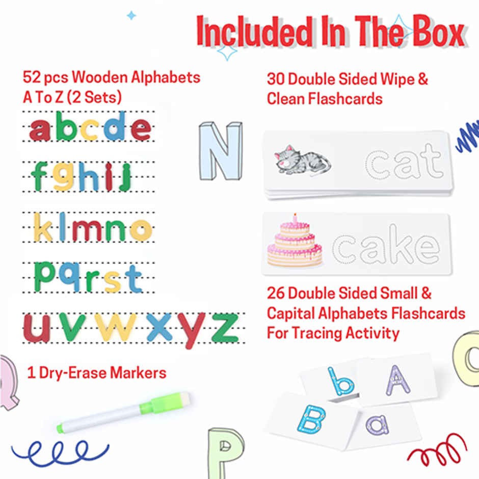 Aditi Toys Spelling Genius Game -Wooden Alphabet Blocks with Wipe & Clean Cards Game for Kids, Age 3+