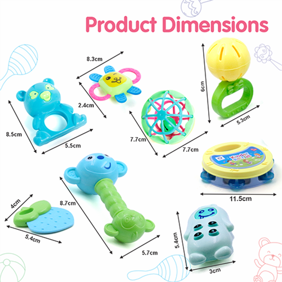 Aditi Toys 8-Piece Baby Rattle Set - Safe, Colourful, 100% BPA Free, Non-Toxic, Infant Grab, Age 0 -6M