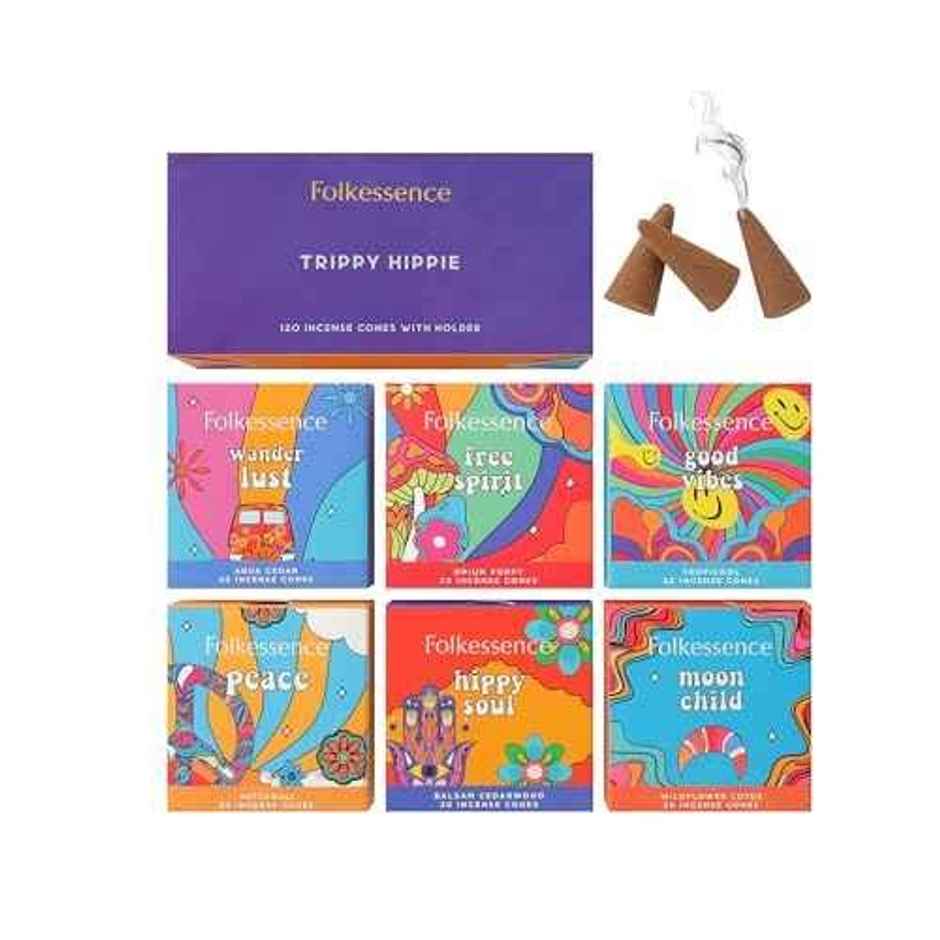 Folkulture Incense Cones, Pack of 6 - 120 Incense cones, Trippy Hippie