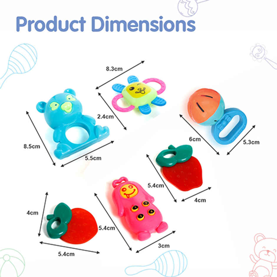 Aditi Toys Baby Kinder Rattle Set - 6 Colourful, BPA-Free Sensory Rattles for Babies 0-6 Months
