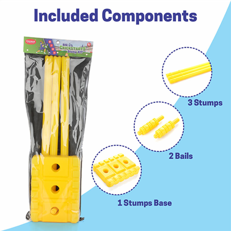 Aditi Toys Big Cricket Stumps Kit - 3 Stumps, 2 Bails & Stand for Kids, Indoor & Outdoor, Above 5Y+