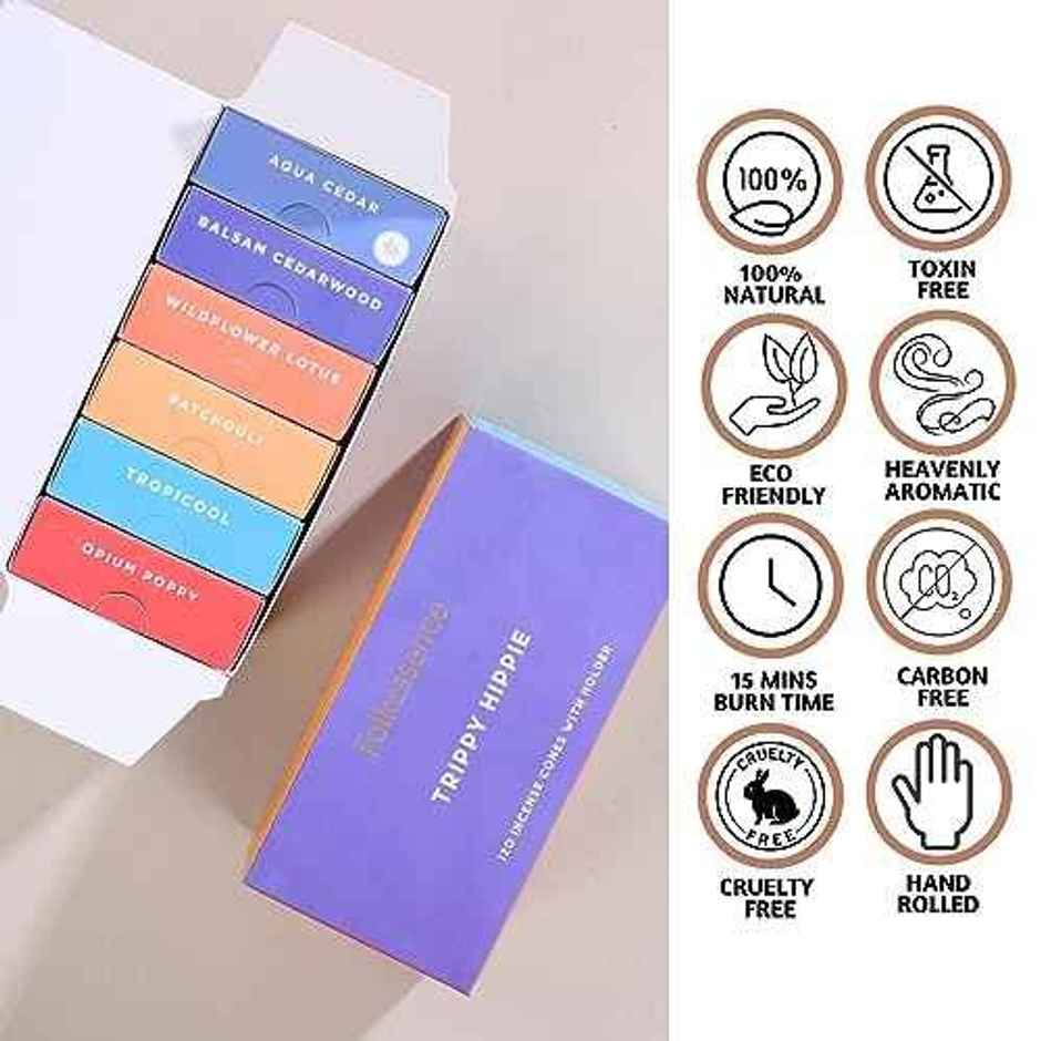 Folkulture Incense Cones, Pack of 6 - 120 Incense cones, Trippy Hippie