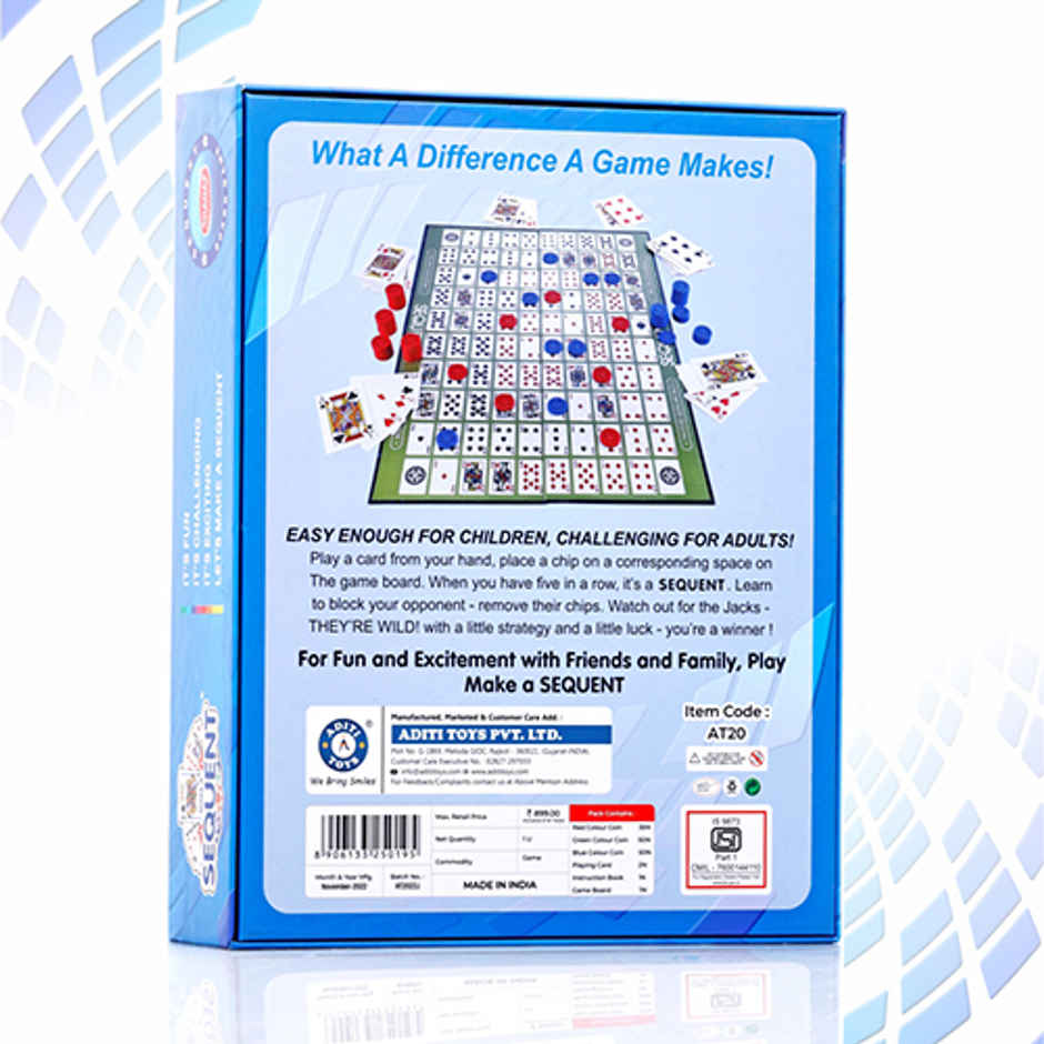 Aditi Toys Make A Sequent Game - Strategy Board Game with Chips & Cards for Kids 7+, BIS Approved